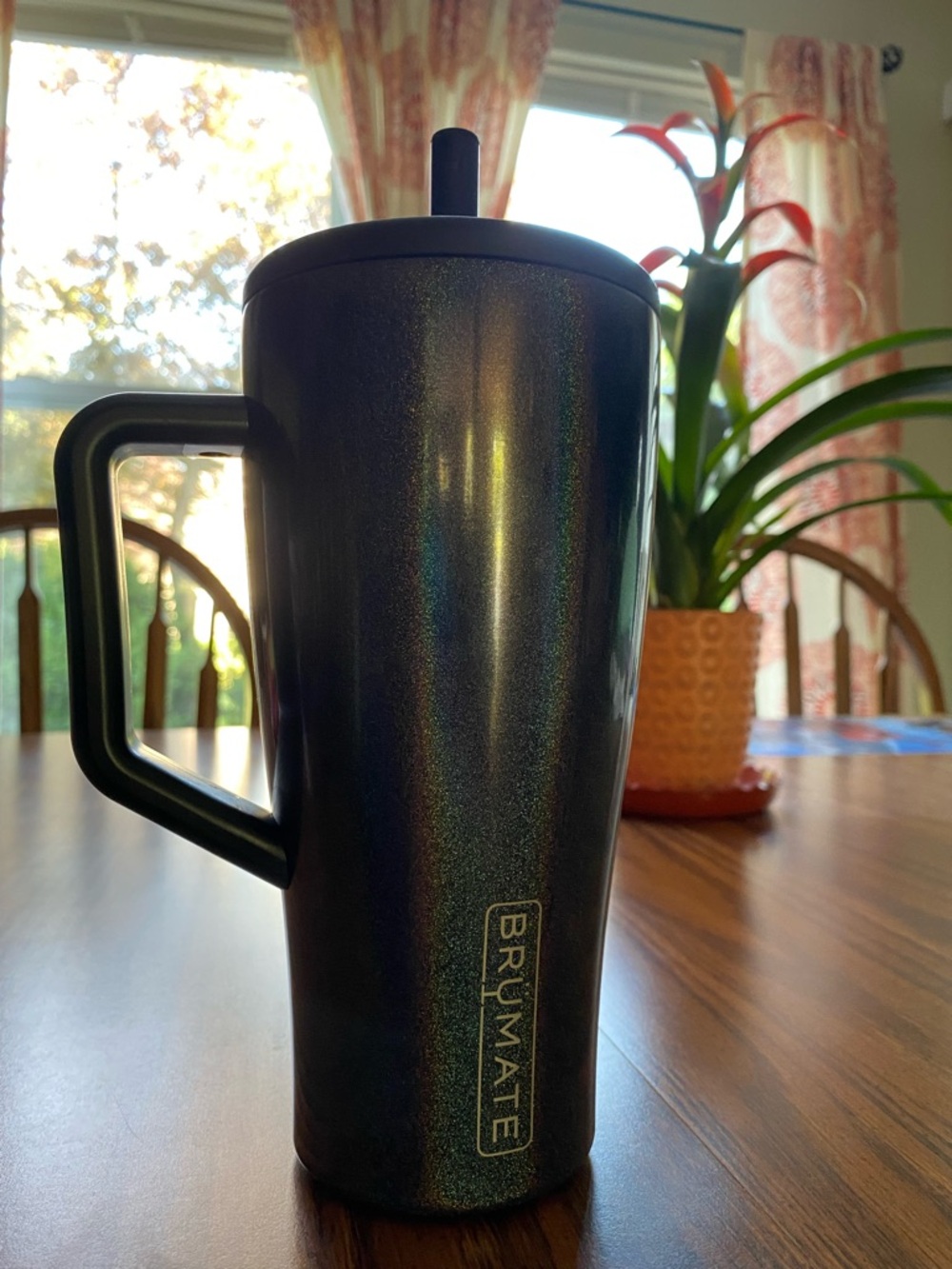 Used once. BrüMate glitter charcoal Travel Mug with Handle - Shimmering Black